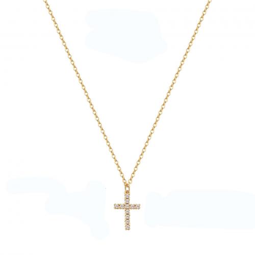 Stainless Steel Jewelry Necklace 304 Stainless Steel with 5cm extender chain Cross fashion jewelry & micro pave cubic zirconia & for woman 16mm Sold Per Approx 45 cm Strand
