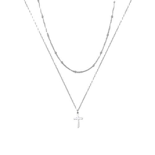 Edelstahl Schmuck Halskette, 304 Edelstahl, mit Verlängerungskettchen von 5cm, Kreuz, Doppelschicht & Modeschmuck & für Frau, keine, 19x11mm, verkauft per ca. 36.8 cm, ca. 43 cm Strang