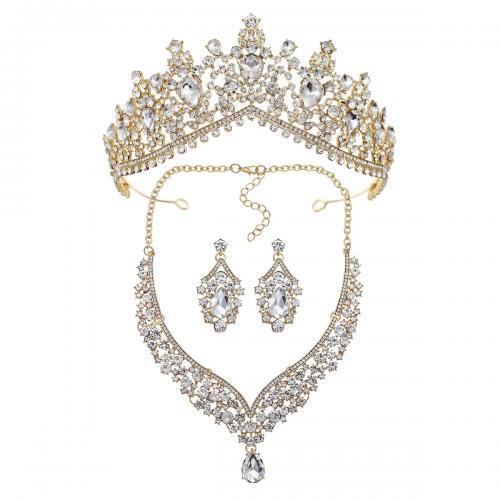 Tibetan Style Jewelry Sets, crown & earring & necklace, plated, three pieces & different size for choice & for woman & with rhinestone, more colors for choice, nickel, lead & cadmium free, Sold By Set