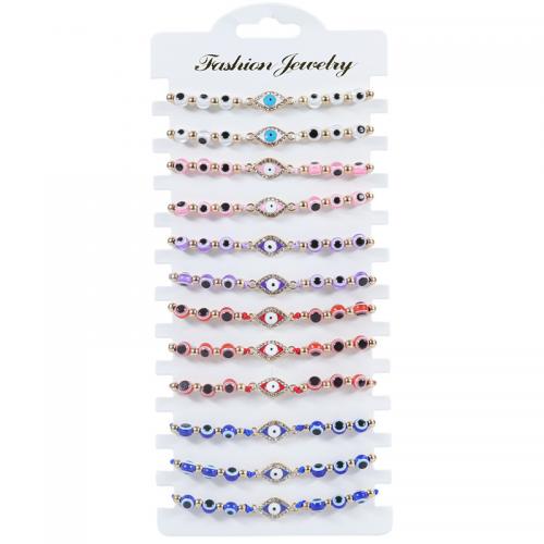 Evil Eye Jewelry Bracelet, Tibetan Style, with Resin, plated, fashion jewelry & with rhinestone, more colors for choice, nickel, lead & cadmium free, bracelet Circumference 11-28cm, 12PCs/Set, Sold By Set