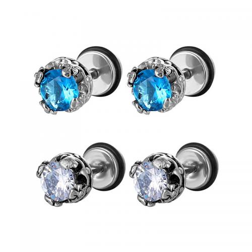 Titanium Steel  Earring, plated, fashion jewelry & with rhinestone, more colors for choice, 14x7mm, Sold By PC