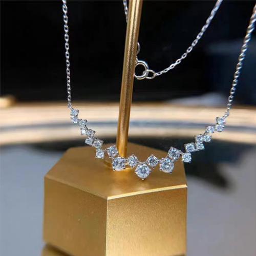 Cubic Zircon Micro Pave 925 Sterling Silver Necklace plated micro pave cubic zirconia & for woman Length Approx 51-60 cm Sold By PC