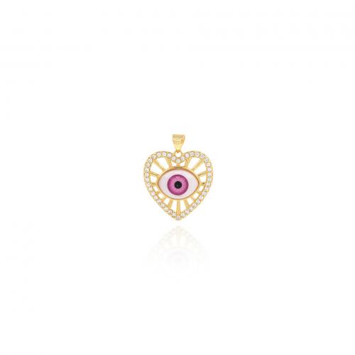 Evil Eye Pendants Brass Heart 18K gold plated fashion jewelry & DIY & micro pave cubic zirconia & enamel & hollow nickel lead & cadmium free Sold By PC