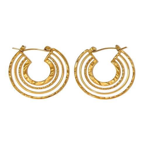 Boucle d'oreille Acier Titane, Plaqué d'or 18K, bijoux de mode & pour femme, doré, 32x31mm, Vendu par paire