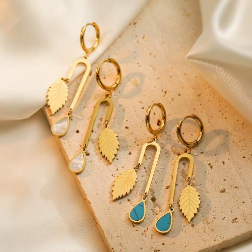 Boucle d'oreille Acier Titane, avec coquille, bijoux de mode & pour femme, doré, 61mm, Vendu par paire