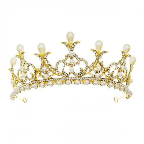 Bridal Tiaras Zinc Alloy with Plastic Pearl gold color plated for woman & with rhinestone nickel lead & cadmium free Sold By PC