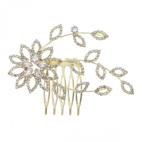Decorative Hair Combs Zinc Alloy plated & micro pave cubic zirconia & for woman & with rhinestone nickel lead & cadmium free Sold By PC