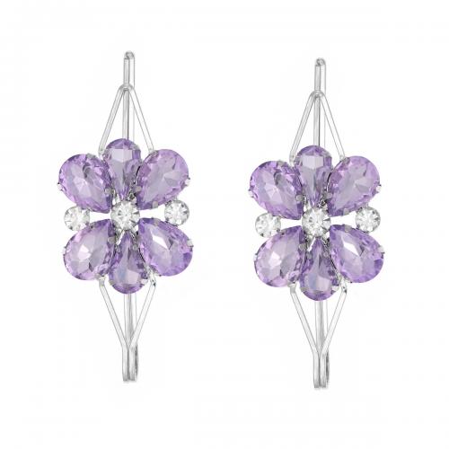 Hair Slide Zinc Alloy Flower silver color plated 2 pieces & for woman & with rhinestone purple nickel lead & cadmium free Sold By Set