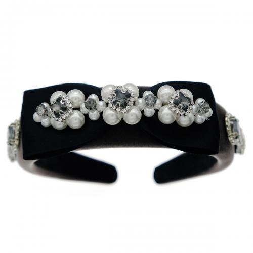 Hair Bands Velveteen with Plastic Pearl & Zinc Alloy plated for woman & with rhinestone black Sold By PC