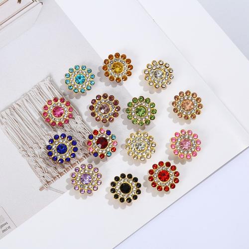 Hair Accessories DIY Findings Zinc Alloy Flower plated with rhinestone nickel lead & cadmium free 14mm Sold By Bag