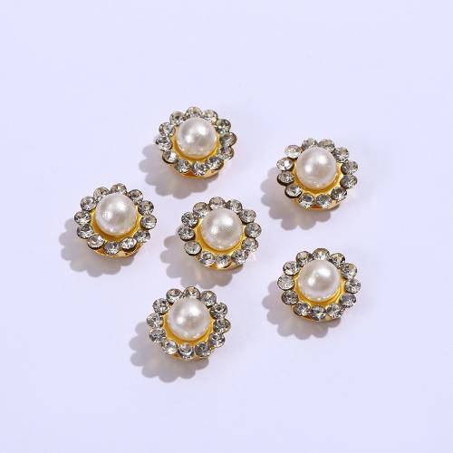 Tibetan Style Jewelry Cabochons, with ABS Plastic Pearl, Round, plated, DIY & with rhinestone, more colors for choice, nickel, lead & cadmium free, 5PCs/Bag, Sold By Bag