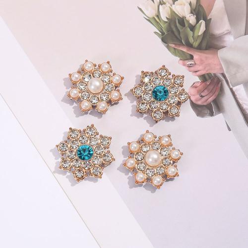 Hair Accessories DIY Findings Zinc Alloy with ABS Plastic Pearl Flower plated with rhinestone nickel lead & cadmium free 22mm Sold By Bag