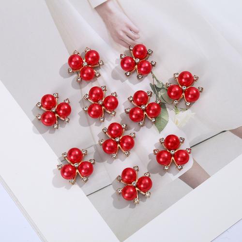 Hair Accessories DIY Findings Zinc Alloy with ABS Plastic Pearl Flower plated with rhinestone nickel lead & cadmium free 20mm Sold By PC