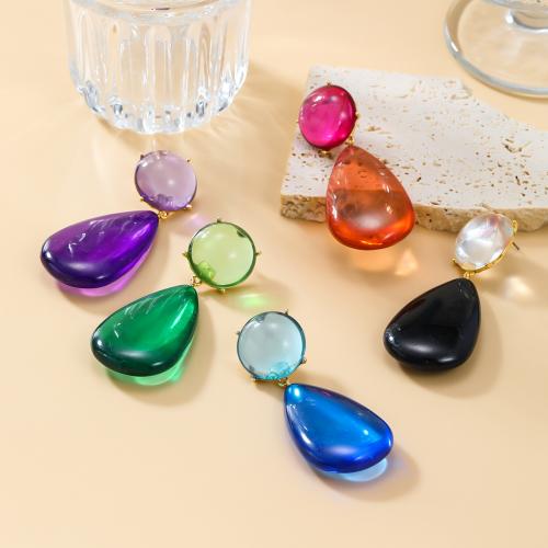 Tibetan Style Stud Earring, with Resin, Teardrop, fashion jewelry & for woman, more colors for choice, nickel, lead & cadmium free, 77x31mm, Sold By Pair