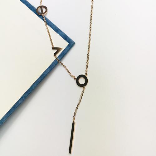 Titanium Steel Necklace, with 5mm extender chain, plated, for woman, rose gold color, Length:Approx 45 cm, Sold By PC