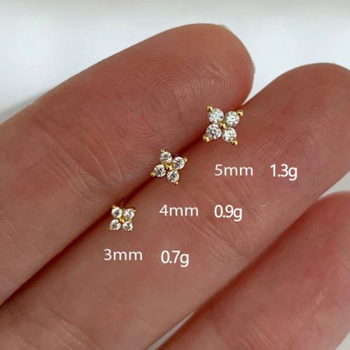 Brass Stud Earring Flower gold color plated & micro pave cubic zirconia & for woman Sold By Pair