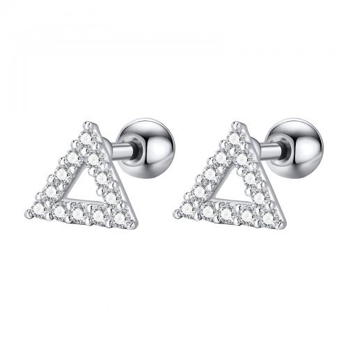Stainless Steel Stud Earrings 304 Stainless Steel Triangle fashion jewelry & micro pave cubic zirconia & for woman & hollow original color Sold By Pair