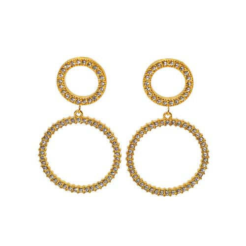 Boucle d'oreille de gaujon en acier inoxydable, Acier inoxydable 304, Plaqué d'or 18K, bijoux de mode & pour femme & avec strass, doré, Vendu par paire