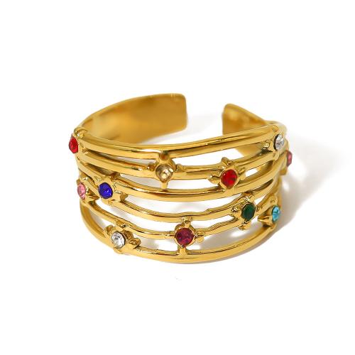Cubic Zirconia nerezové prst prsten, 304 Stainless Steel, módní šperky & micro vydláždit kubické zirkony & pro ženy, zlatý, Prodáno By PC