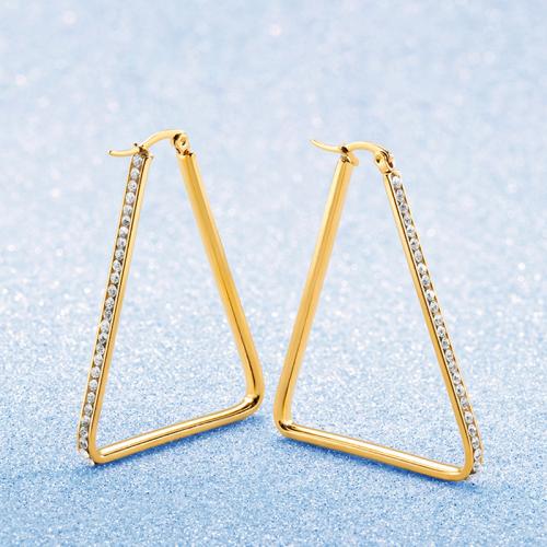 Stainless Steel Hoop Earring, 304 Stainless Steel, Triangle, fashion jewelry & micro pave cubic zirconia & for woman, more colors for choice, Sold By Pair