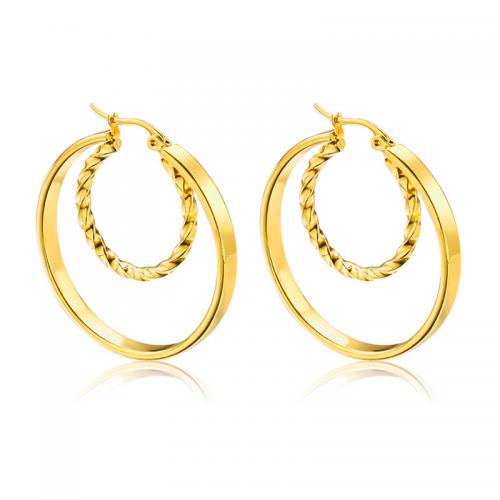 Stainless Steel Hoop Earring, 304 Stainless Steel, 18K gold plated, fashion jewelry & for woman, golden, Sold By Pair