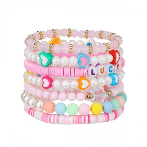 Bijoux bracelets de mode, argile de polymère, avec perle de plastique & acier inoxydable 316L & Acier inoxydable 304, fait à la main, 7 pièces & pour femme, Vendu par fixé