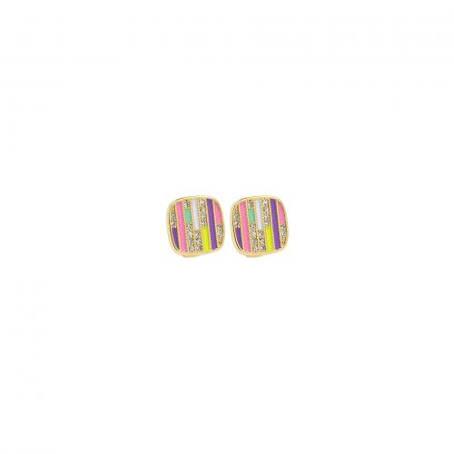 Цирконий Micro Pave латунь Серьги, Латунь, Квадратная форма, 18K позолоченный, ювелирные изделия моды & инкрустированное микро кубического циркония & Женский & эмаль, разноцветный, не содержит никель, свинец, 9.70x9.70x1mm, продается Пара