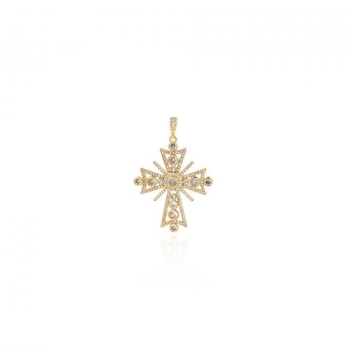 Cubic Zirconia Micro Pave Brass Pendant, Cross, 18K gold plated, fashion jewelry & DIY & micro pave cubic zirconia, nickel, lead & cadmium free, 34.50x49.50x3.50mm, Sold By PC