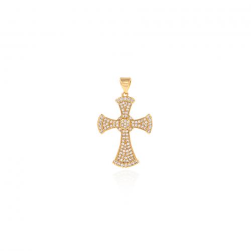 Cubic Zirconia Micro Pave Brass Pendant, Cross, 18K gold plated, fashion jewelry & DIY & micro pave cubic zirconia, nickel, lead & cadmium free, 20x33x1.80mm, Sold By PC