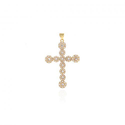Cubic Zirconia Micro Pave Brass Pendant, Cross, 18K gold plated, fashion jewelry & DIY & micro pave cubic zirconia, nickel, lead & cadmium free, 30x47.50x2.50mm, Sold By PC