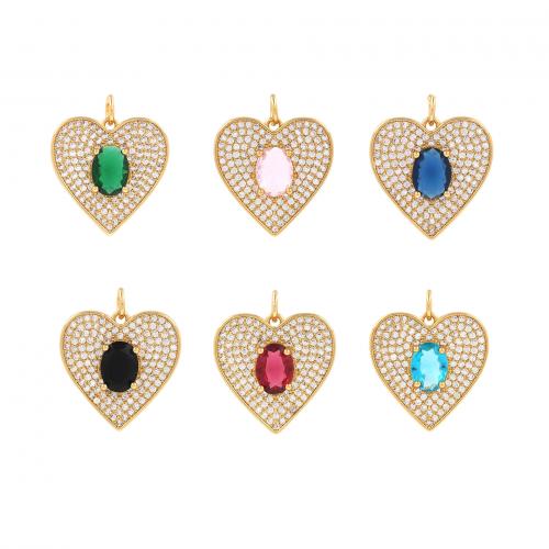 Cubic Zirconia Micro Pave Brass Pendant, Heart, 18K gold plated, fashion jewelry & DIY & micro pave cubic zirconia, more colors for choice, nickel, lead & cadmium free, 22.50x19x4mm, Sold By PC