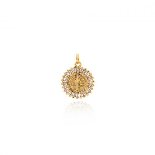 Cubic Zirconia Micro Pave Brass Pendant, Flat Round, 18K gold plated, fashion jewelry & DIY & micro pave cubic zirconia, nickel, lead & cadmium free, 20x15.70x2.10mm, Sold By PC