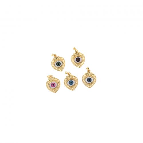 Evil Eye Pendants, Brass, Heart, 18K gold plated, fashion jewelry & DIY & enamel, more colors for choice, nickel, lead & cadmium free, 34x7.20x22.30mm, Sold By PC