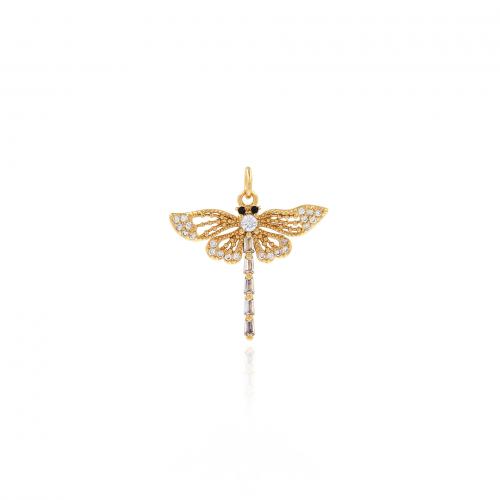Cubic Zirconia Micro Pave Brass Pendant, Dragonfly, 18K gold plated, fashion jewelry & DIY & micro pave cubic zirconia, nickel, lead & cadmium free, 23.50x25.50x3.50mm, Sold By PC
