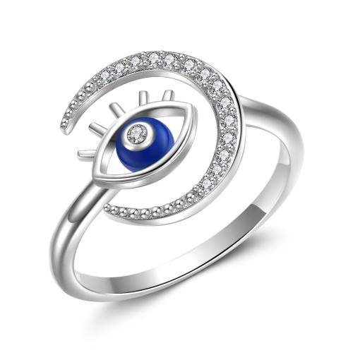 Mal de ojo del anillo de dedo de la joyería, Plata de ley 925, micro arcilla de zirconia cúbica & para mujer & esmalte, libre de níquel, plomo & cadmio, Vendido por UD
