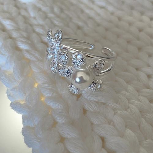Ezüst ékszer Finger Ring, 925 ezüst, -val Édesvízi gyöngy, Virág, divat ékszerek & a nő, nikkel, ólom és kadmium mentes, Méret:7, Által értékesített PC