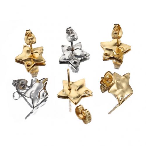 Stainless Steel Earring Stud Component 304 Stainless Steel Star DIY 12.50mm Sold By Bag