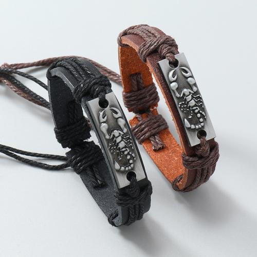 PU Leather Cord Bracelets with Linen & Zinc Alloy fashion jewelry & Unisex 12mm Length Approx 5.5-7.5 cm Sold By PC