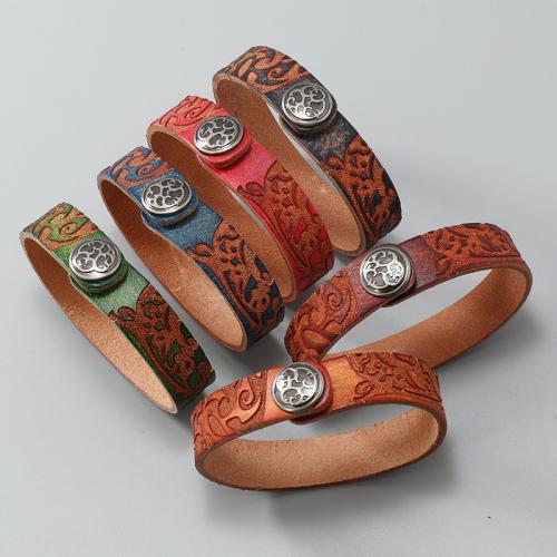 Cowhide Bracelet, with Tibetan Style, fashion jewelry & Unisex, more colors for choice, 15mm, Length:Approx 22 cm, Sold By PC