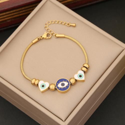 Bracelet Evil Eye bijoux, Acier inoxydable 304, avec 5cm chaînes de rallonge, styles différents pour le choix & pour femme & émail, doré, Longueur Environ 18 cm, Vendu par PC