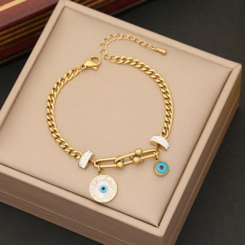 Bracelet Evil Eye bijoux, Acier inoxydable 304, avec 5cm chaînes de rallonge, styles différents pour le choix & pour femme & émail & avec strass, doré, Longueur Environ 18 cm, Vendu par PC