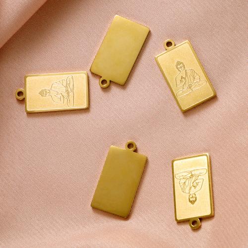 Bijoux pendentifs en acier inoxydable , Acier inoxydable 304, rectangle, Placage de couleur d'or, DIY, 12x20mm, Vendu par PC