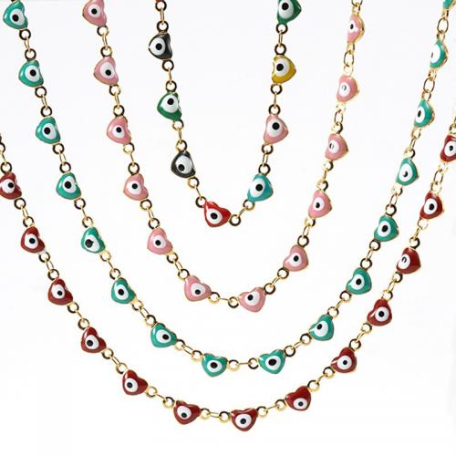 Evil Eye Jewelry Necklace, 304 Stainless Steel, with 5CM extender chain, Heart, gold color plated, different styles for choice & for woman & enamel, more colors for choice, Sold By PC