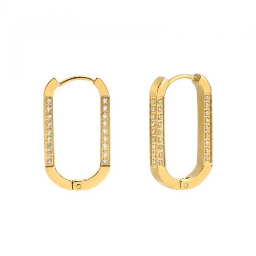 Stainless Steel Hoop Earring 304 Stainless Steel Square gold color plated micro pave cubic zirconia & for woman Sold By Pair