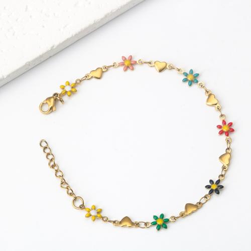 Titanium Steel Bracelet & Bangle, with 5CM extender chain, gold color plated, different styles for choice & for woman & enamel, more colors for choice, Length:17 cm, Sold By PC