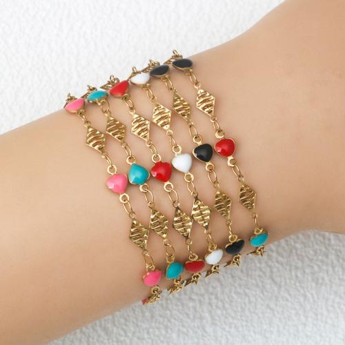 Titanium Steel Bracelet & Bangle, with 5CM extender chain, Heart, gold color plated, for woman & enamel, more colors for choice, Length:17 cm, Sold By PC