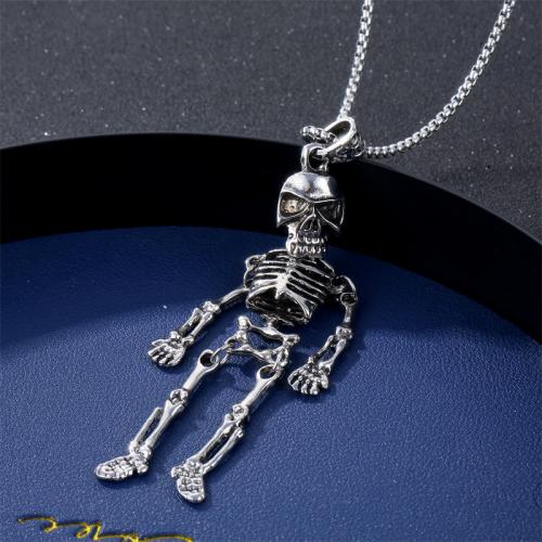 Titanium Steel Necklace, with Tibetan Style, Skull, plated, fashion jewelry, silver color, Length:70 cm, Sold By PC