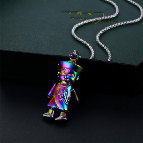 Collier d'acier titane, avec alliage de zinc, Placage, bijoux de mode, multicolore, Longueur:70 cm, Vendu par PC