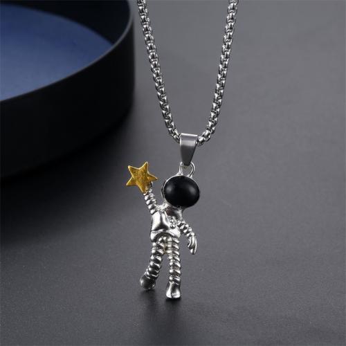 Titanium Steel Necklace with Zinc Alloy Astronaut plated fashion jewelry silver color Length 70 cm Sold By PC