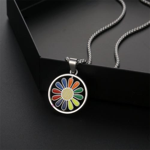 Titanium Steel Necklace, with Tibetan Style, Round, plated, fashion jewelry & enamel, silver color, Length:70 cm, Sold By PC